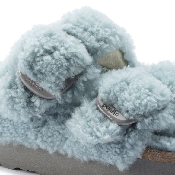 Birkenstock Arizona Teddy Big Buckle Shearling, Faded Aqua, Narrow Fit - Picture 4 of 9